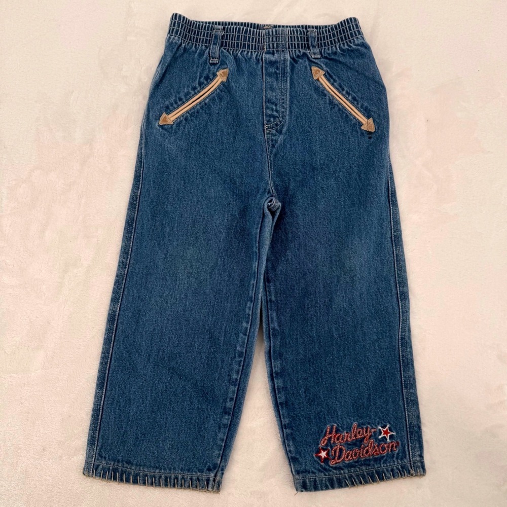 Harley Davidson Toddler Denim Pull On Jeans Sz 24 Months Vintage Y2K Medium Wash